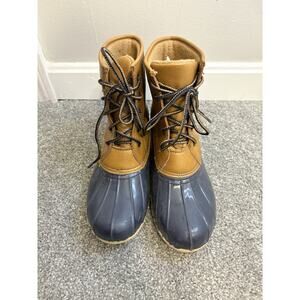 RUGGED OUTBACK 8” BLACK & TAN DUCK BOOTS, SIZE 8